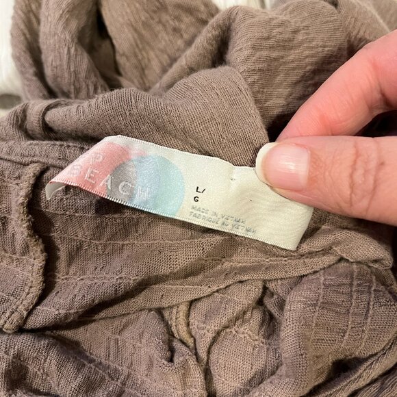 Free People Bayside Mini Tunic Dress Taupe L Boho Crinkle Gauze - Picture 3 of 6